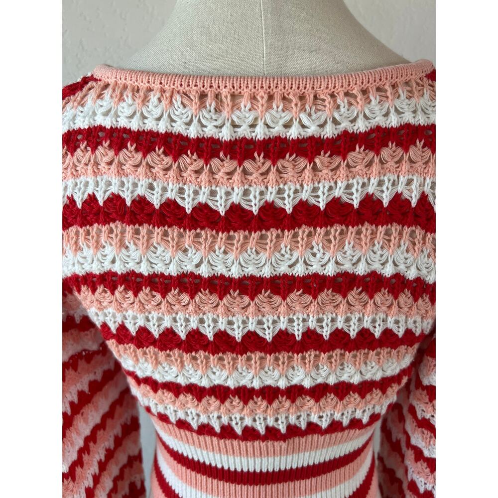 Altar'd State Pink Striped Cropped Crochet Sweater Cotton size XS - Picture 7 of 9